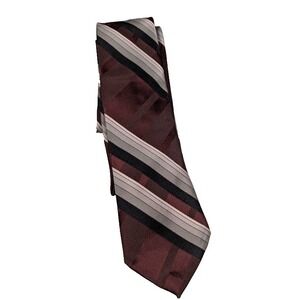 John Remington Men's Necktie Maroon Black Silver Striped Narrow